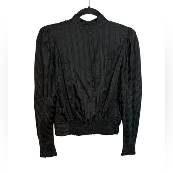 Frame Black Silk Jacquard Keyhole Puff Sleeve Blouse - Picture 3 of 7